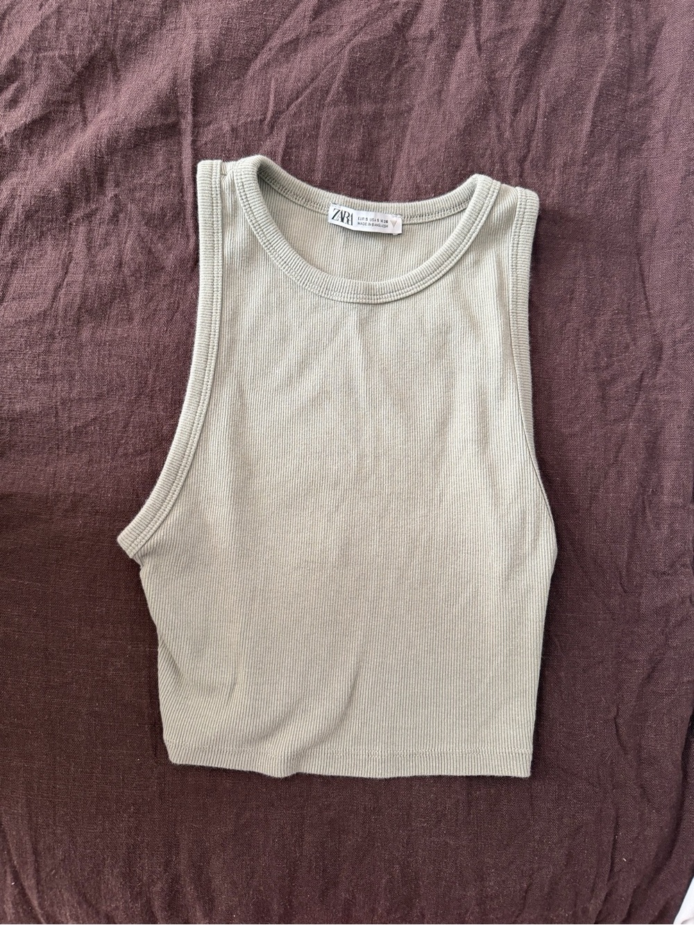 Zara sage green Ribbed Racerback Tank Top
